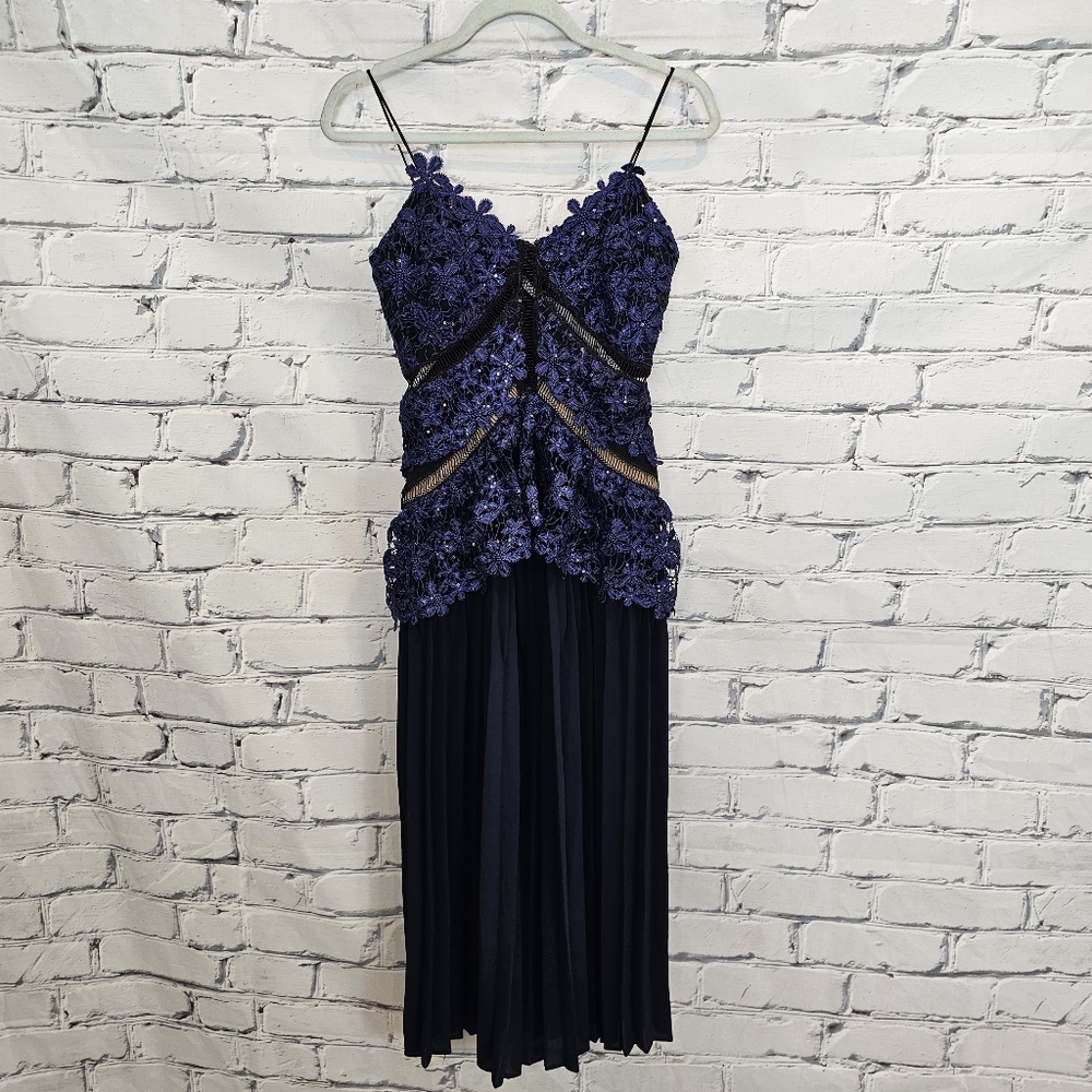 Self-Portrait Navy Lace Double Peplum Midi Dress - Picture 2 of 10